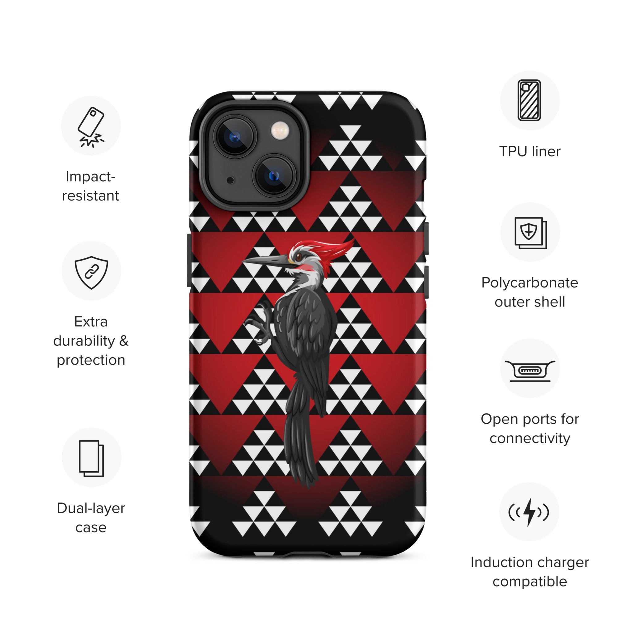 Tough iPhone Case, Snake Nose Design With Pileated Woodpecker