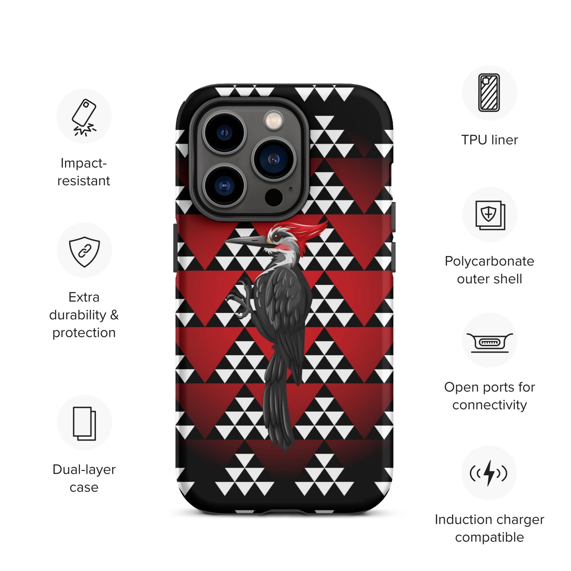 Tough iPhone Case, Snake Nose Design With Pileated Woodpecker