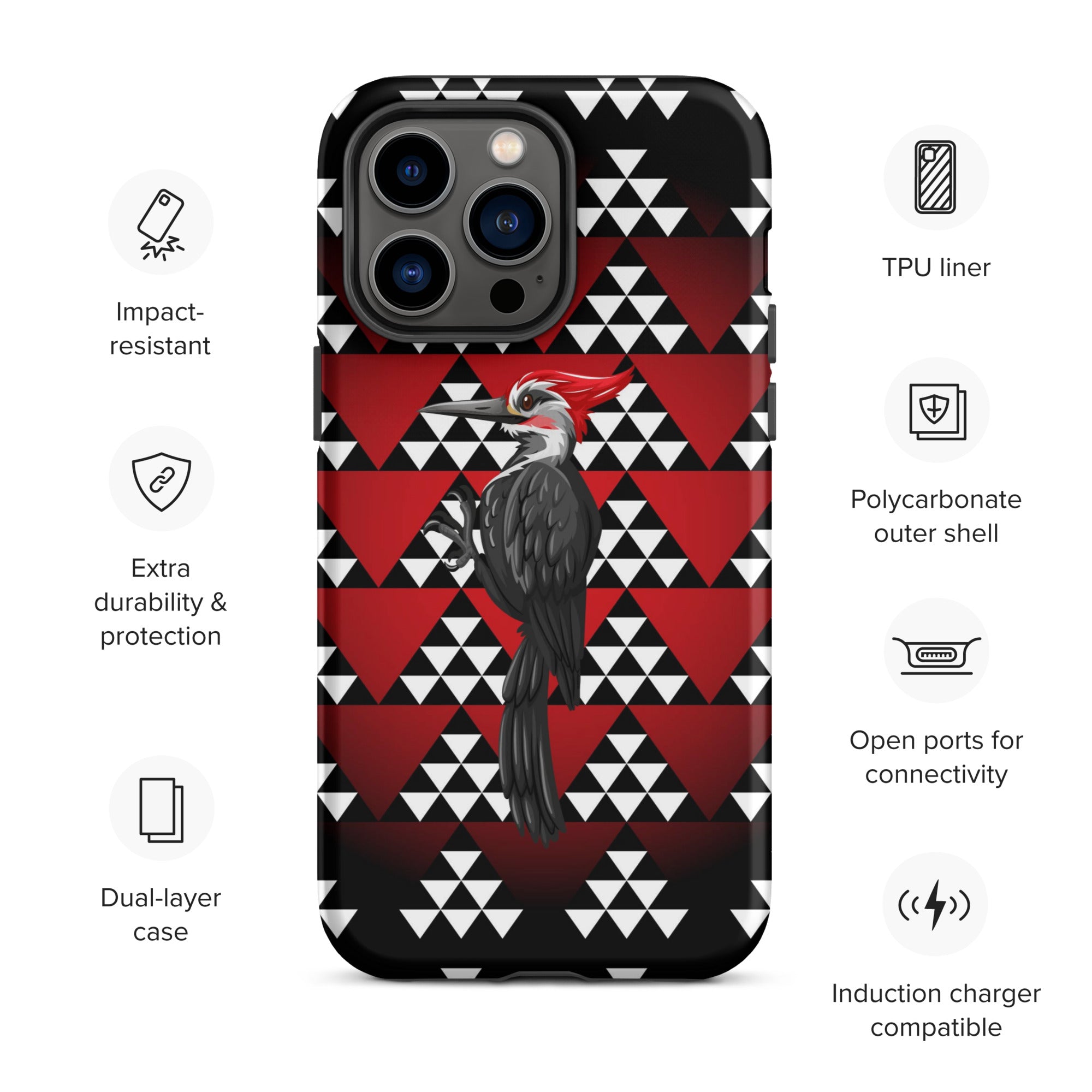 Tough iPhone Case, Snake Nose Design With Pileated Woodpecker